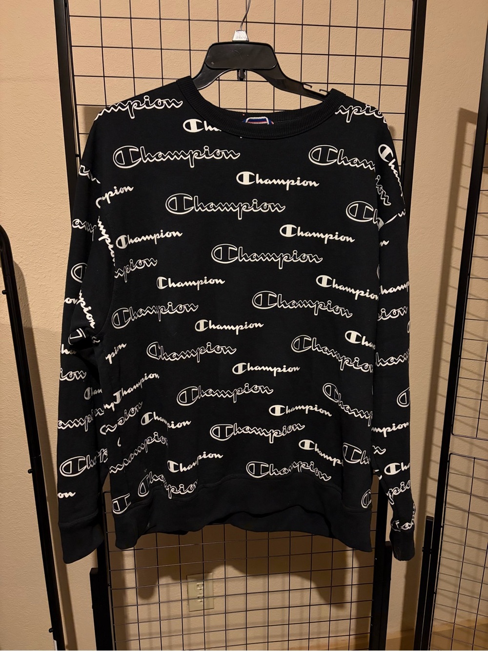 Champion Black Sweatshirt with Allover White Logos